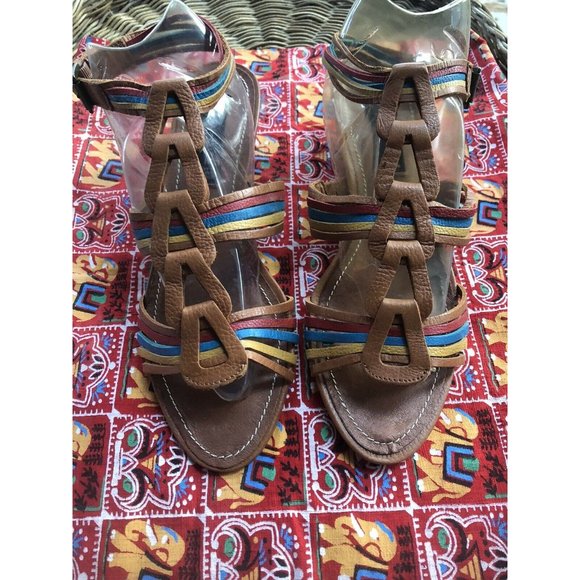 Steve Madden Jannis Sandals 8 Leather Colorful Wedge - Picture 9 of 9